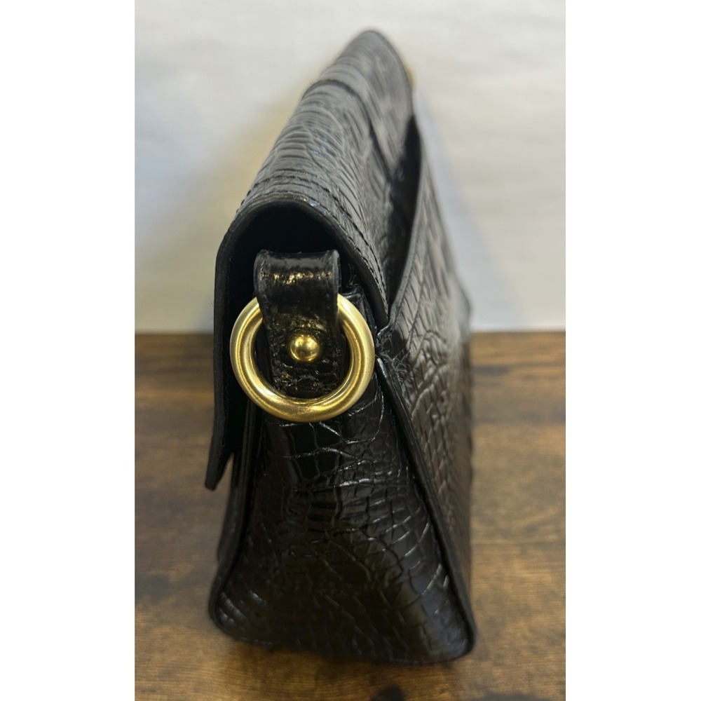 Brahmin Black Croc Embossed Leather Crossbody Style Bag Gold Hardware *No Strap - Picture 14 of 16